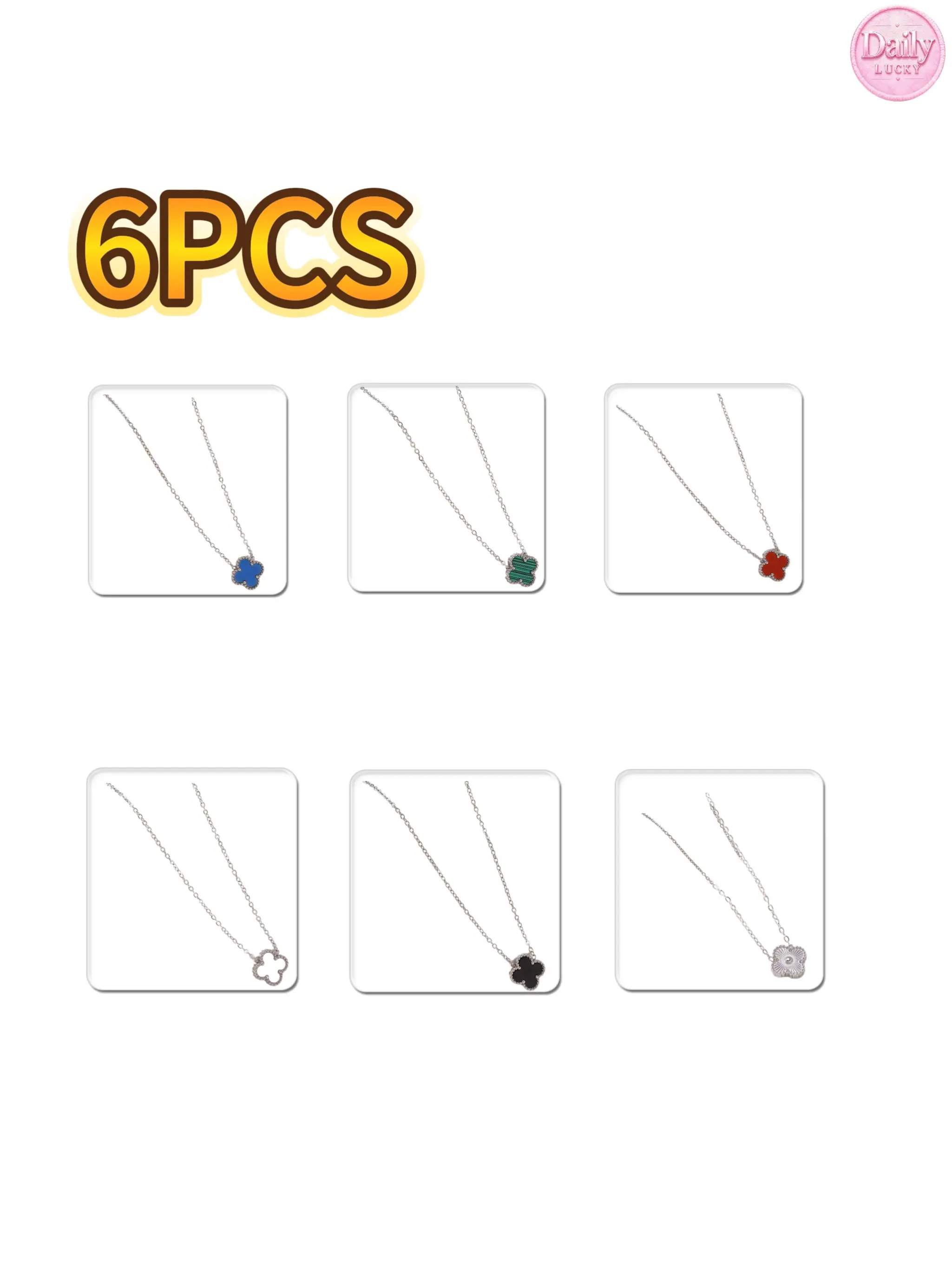 6 Pcs Clover Stainless Steel Assorted Necklaces, Perfect Holiday Gift, Cute Daily Wear, Durable Fashion Accessories for Women