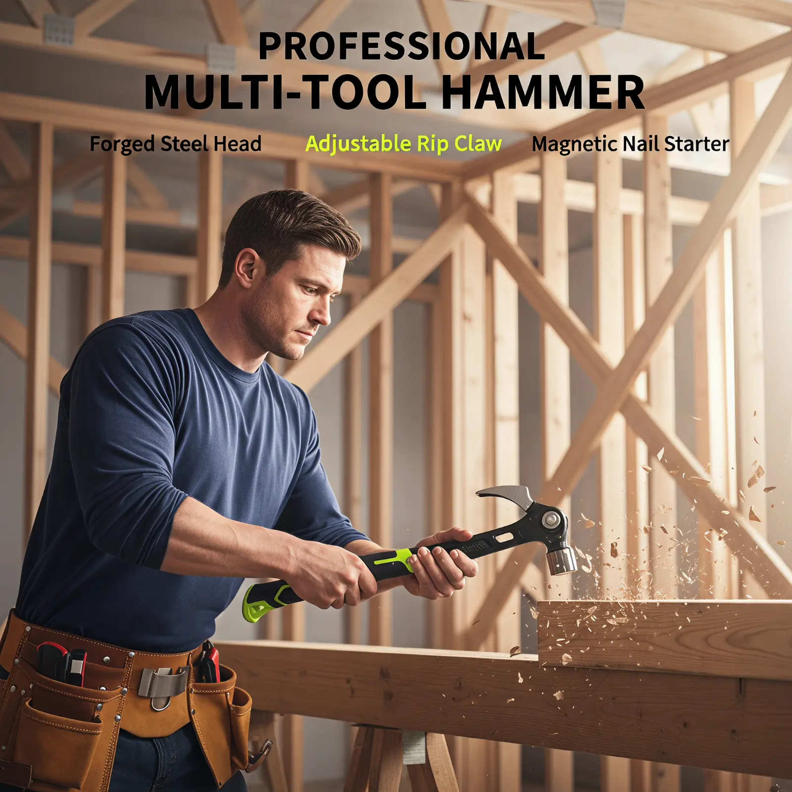 Claw Hammer with Magnetic Nail Starter,Indexing Rip Claw,Forged Steel Head,Shock-Absorbing TPR Grip,Heavy Duty Framing