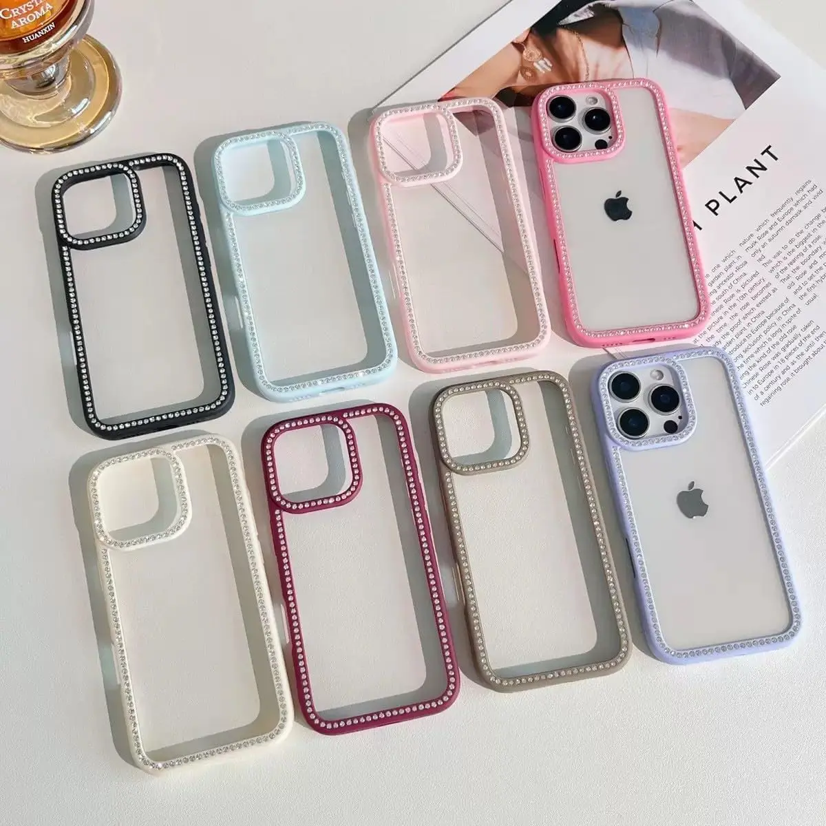 Darlingcase Acrylic Glitter Diamond Edge Case for iphone 17 pro max cases girls , phone case iphone 16 15 14 13 12 Pro Max Transparent Bling Clear Material Protective Cover Protection Smartphone Screen Protector Casing