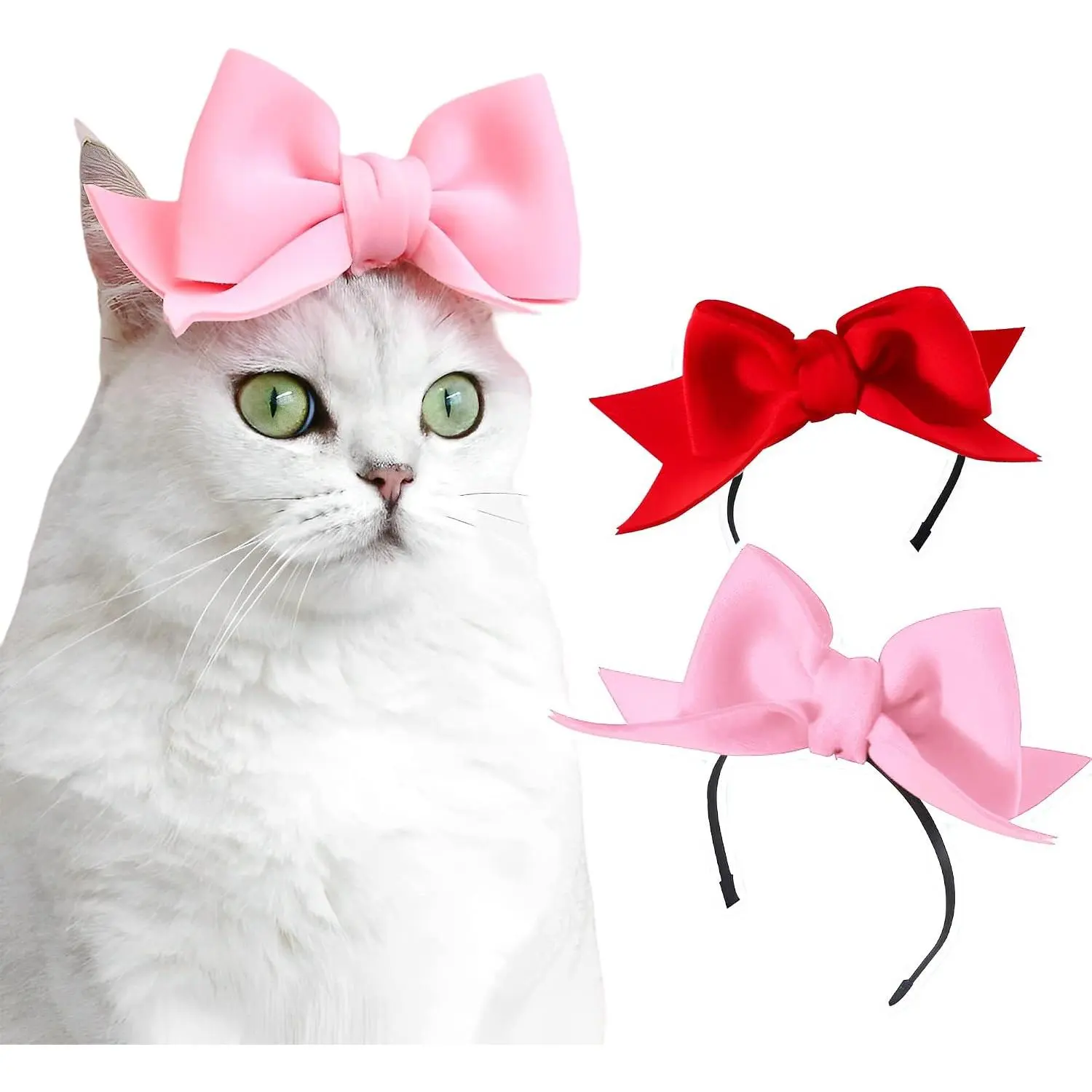 2Pack  Cute Bow Headbands Stretchy  Bow Headband for   Puppy Bathroom Apparel Birthday Party Wedding Xmas  Year Valentines Day Costume Photo Prop(, Red)