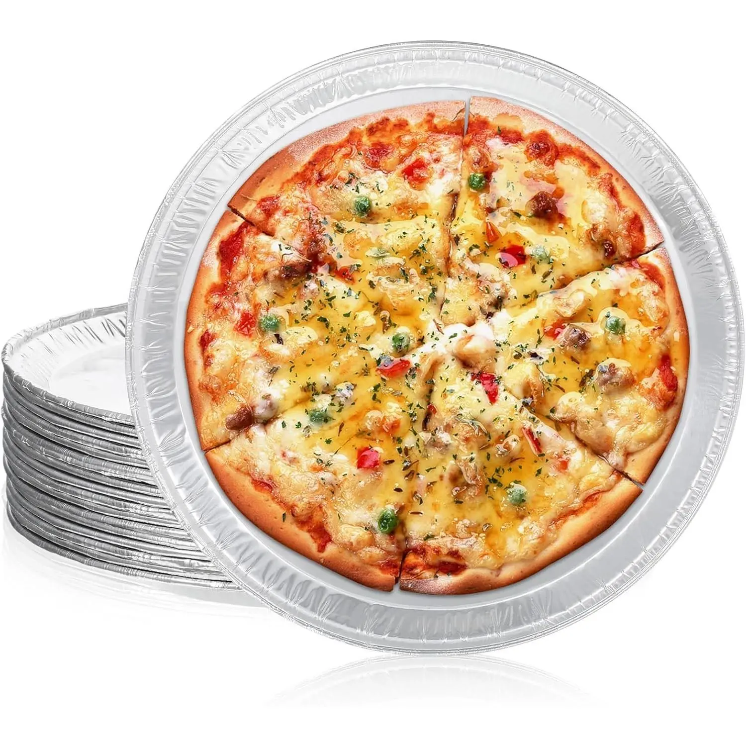 30 Pack 12 Inch Disposable Round Aluminum Foil Pizza Pans, Silver Large Foil Trays for Baking, Serving & Freezing