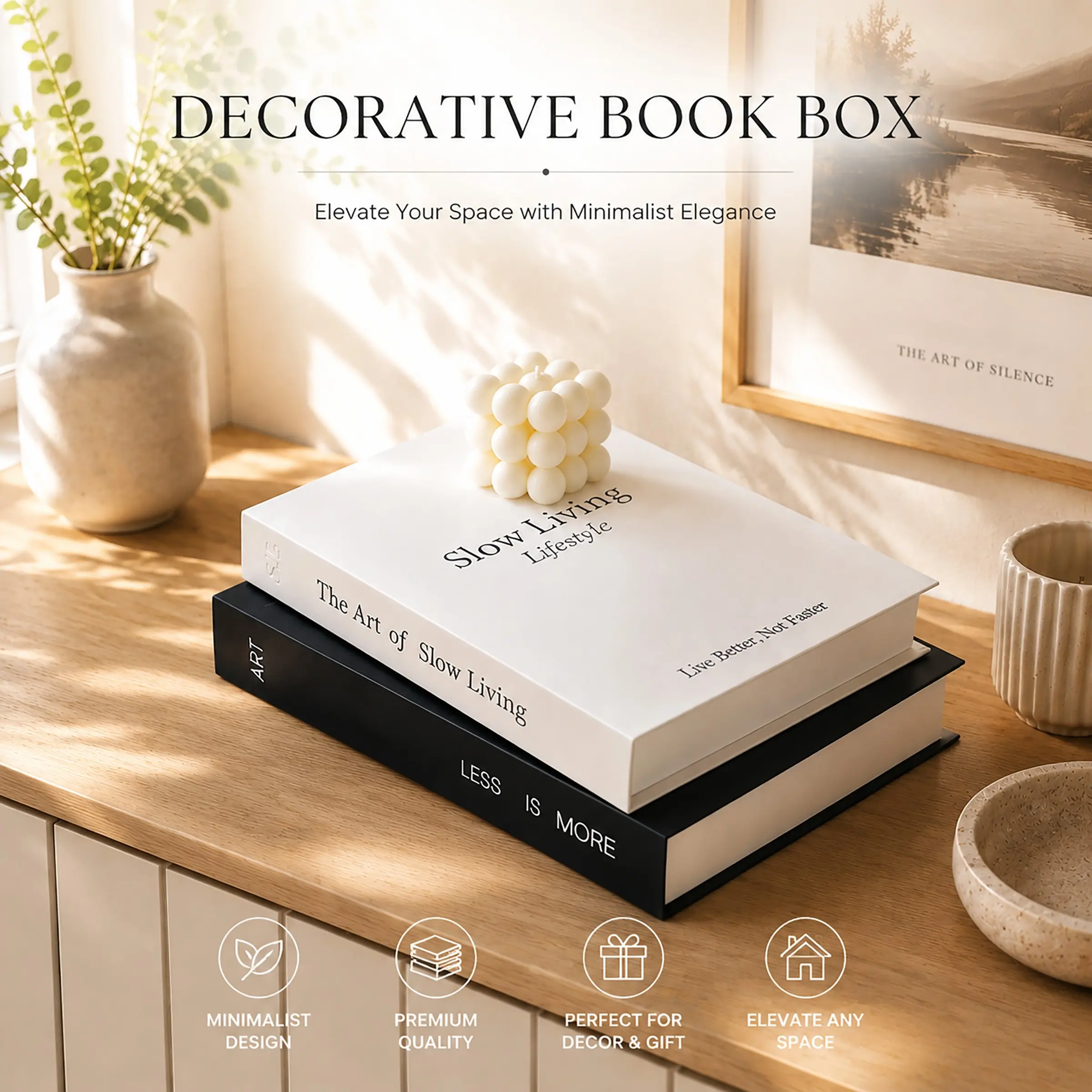 2 Piece Luxury Fake Book Set, Modern Minimalist Office Home Decor, Stackable Artificial Books for Living Room, Coffee Table, Shelf Display, Hotel Decoration, Gift