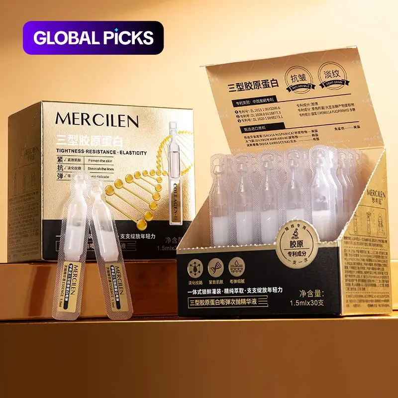 Mercilen Collagen Glow Shot Essence Liquid 1.5ml × 30, Firming Deep Hydration Moisturizing Serum, Rich in Hyaluronic Acid & Collagen, Daily Facial Skin Care, Hypoallergenic Formula #GLOBAL PICKS