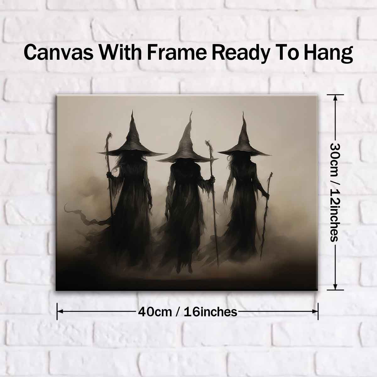 Wooden Framed Canvas Painting, 1-3 Count Mysterious Black-robed Wizards Fantasy Poster, Halloween Decorative Poster, Modern Art Decoration, Home Decoration for Living Room Bedroom, Ornaments