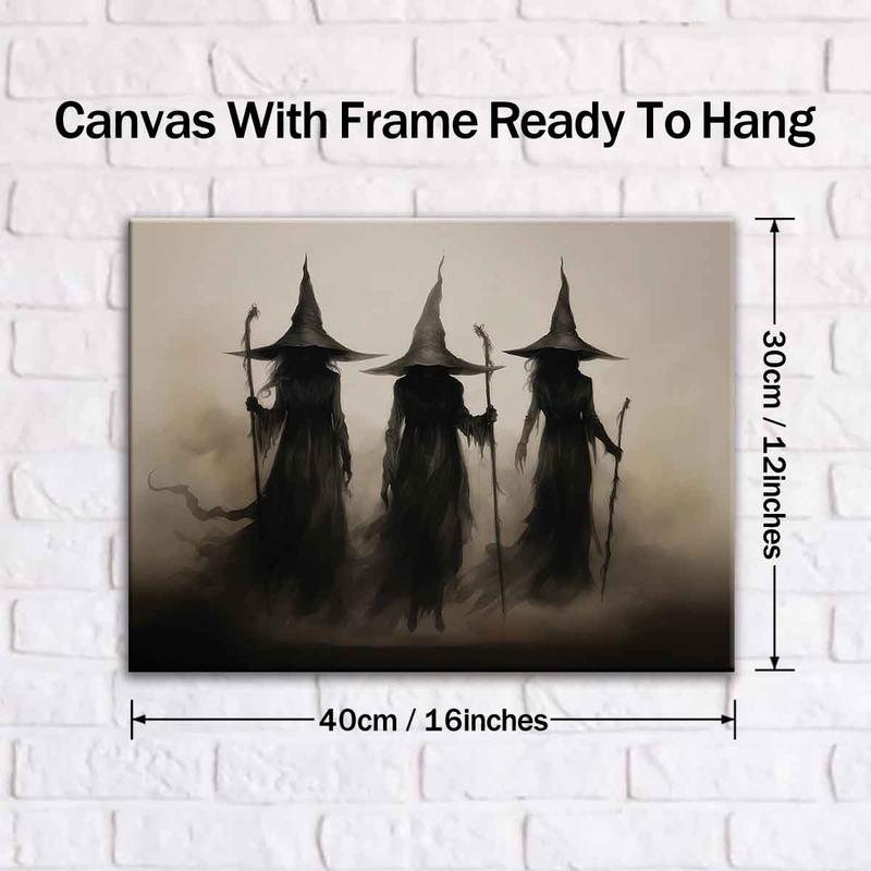 Wooden Framed Canvas Painting, 1-3 Count Mysterious Black-robed Wizards Fantasy Poster, Halloween Decorative Poster, Modern Art Decoration, Home Decoration for Living Room Bedroom, Ornaments
