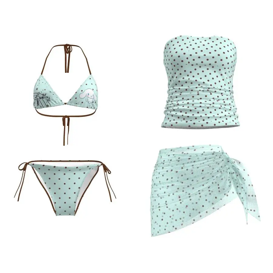 Sexy Retro Polka Dot Bikini Women's Separate Neck Hanging Back Design Four-piece Set Summer Swimwear by DK Brand