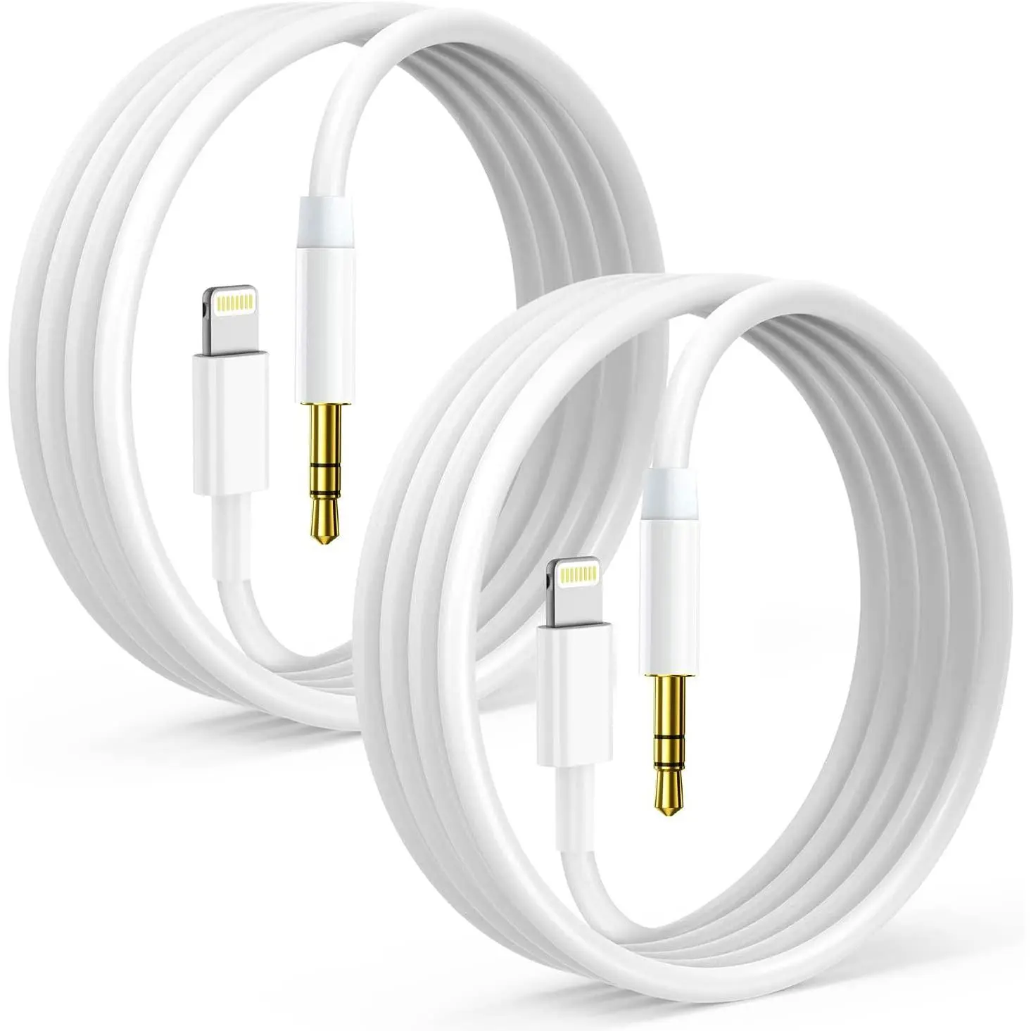Lightning to 3.5mm Aux Cable, Apple MFi Certified Headphone Audio Jack Cord Compatible with iPhone 14 13 12 11 XS XR X SE 8 7 6 5 iPad/iPod to Car Stereo, Speaker, 2Pack (White),Protective,HDMI,Ultra