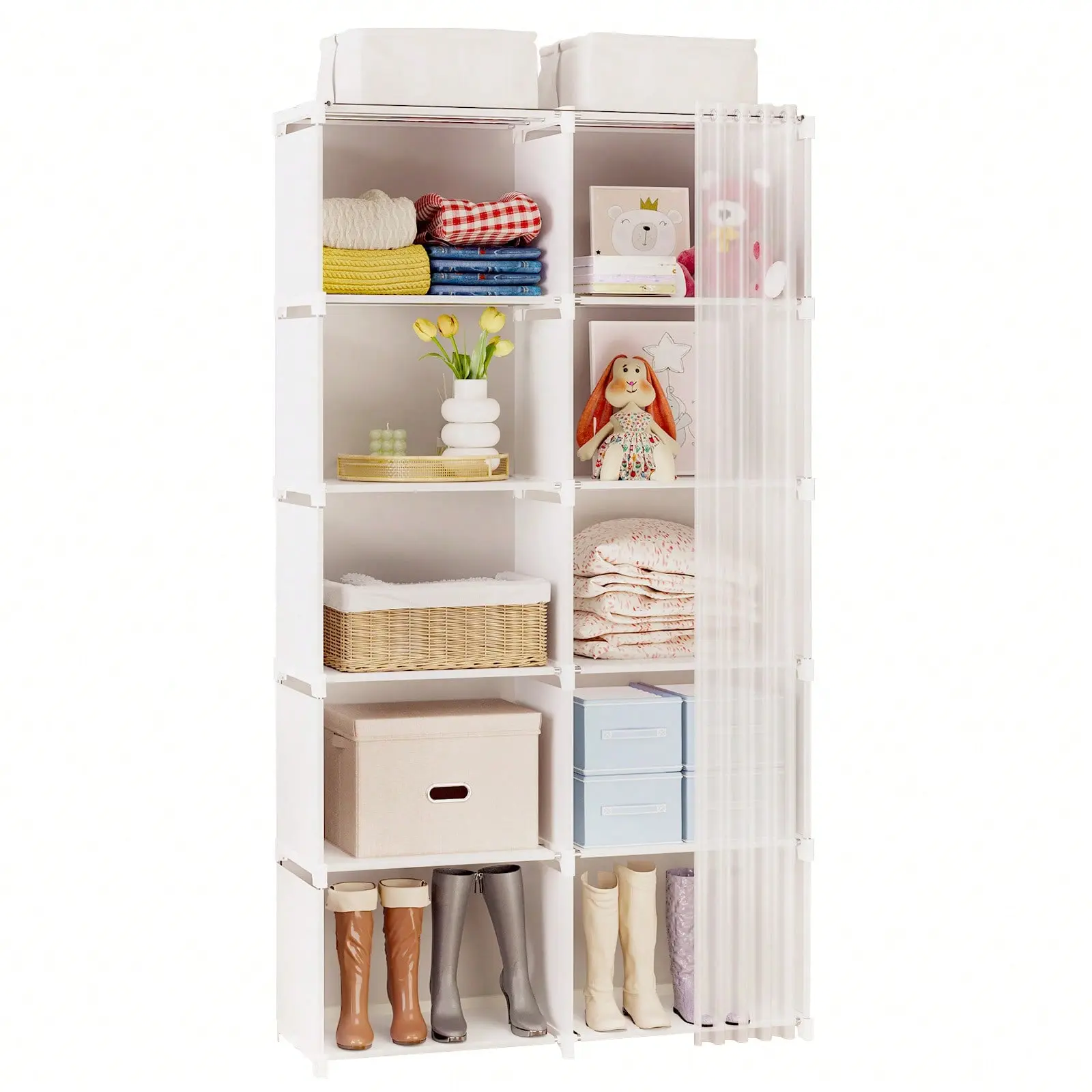 4/10-Compartments Simple Wardrobe, Large Capacity Wardrobe, Standalone Wardrobe, Suitable For Bedroom, Living Room, Entrance