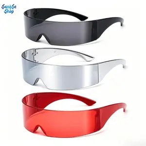 3PCS Cyberpunk Wrap-Around Sunglasses Set, Futuristic Techwear Shield Eyewear, Futuristic Wrap Shades for Men & Women, Cyber Warrior Party Props, UV Protection Fashion Glasses for Streetwear, Cosplay, Festival & Photo Shoots