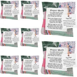 8 Pieces Mini Prayer Quilt with Cross Inside Pocket Squares Poem Patches Handmade Scripture Prayer Cloths for Religious Pastor Church Christmas Appreciation Gifts