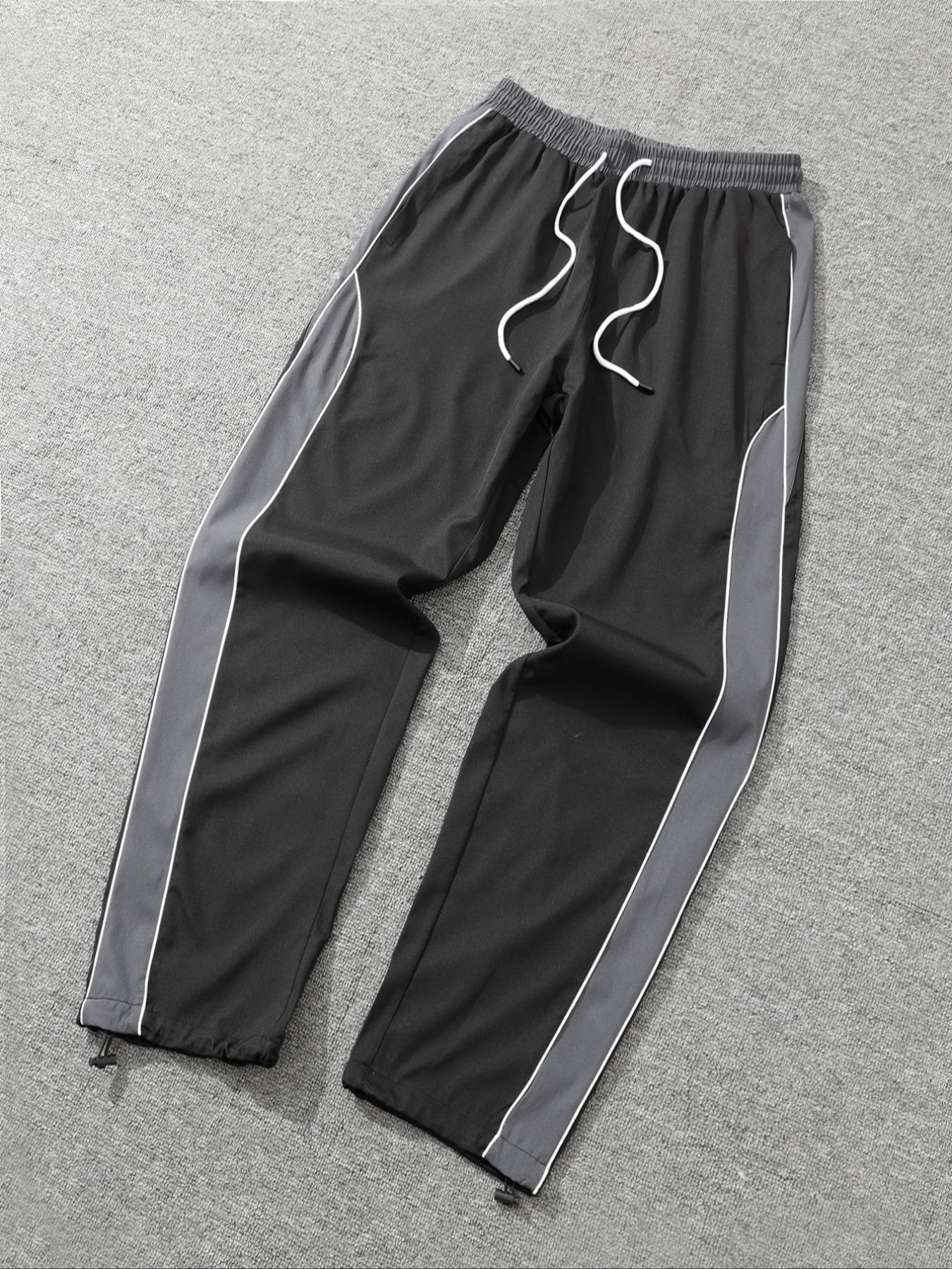 Men's Fashion Casual Sports Pants, Side Color Block Patchwork, American Vintage Style, Adjustable Elastic Waistband, Daily Wear, Breathable Athletic Bottoms