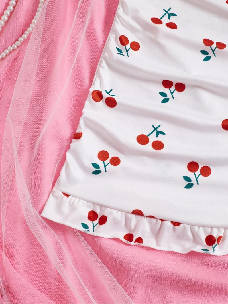 【Plus Size】Cherry Print Nightdress, Casual Soft Cute Comfortable Sleeveless Spaghetti Strap Nightgown for Women, Women's Sleepwear for Summer, Sleepwear Dresses, Womenswear