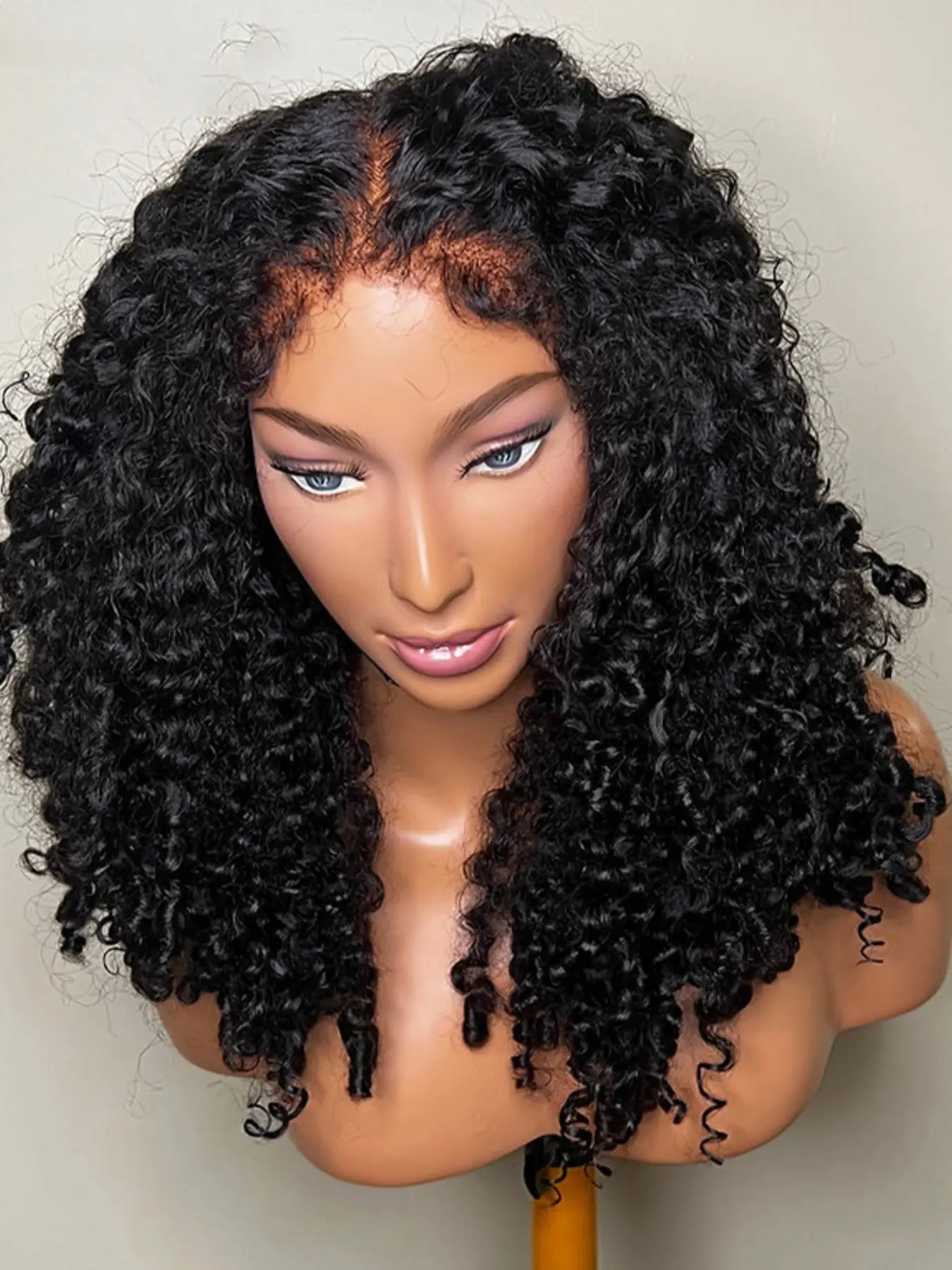 26-Inch Soft Natural Black Kinky Curly Wig,  Lace Front, Pre-Plucked, Heat Resistant, Synthetic Hair for Women, All Seasons Wear