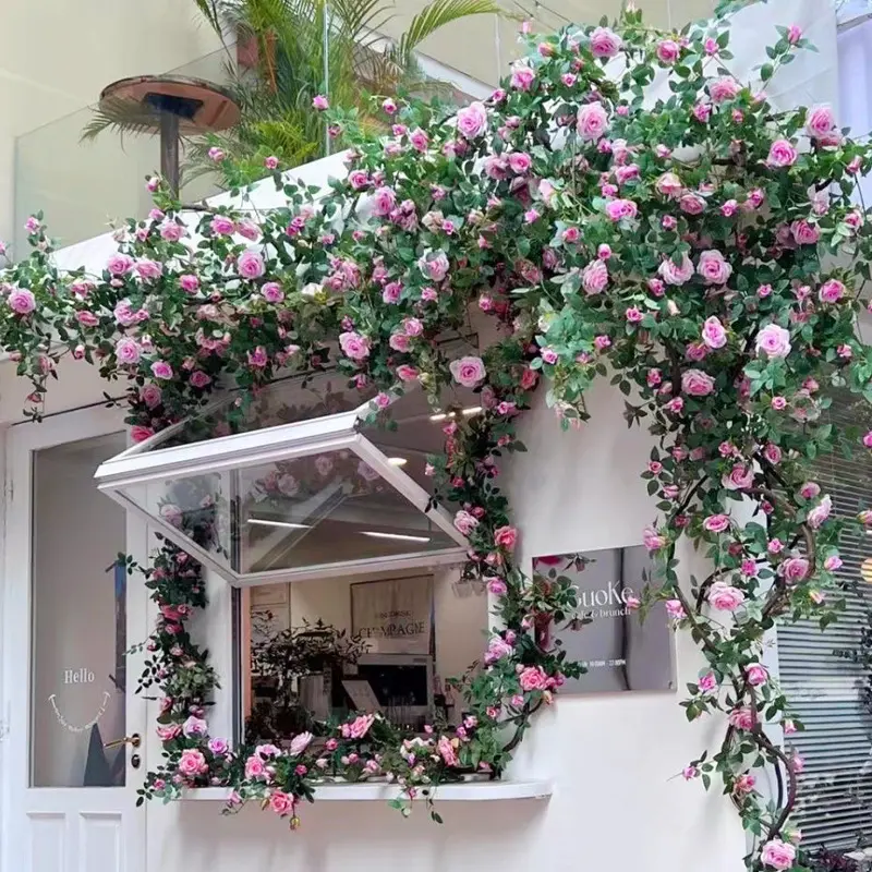 Rose flower cascade decoration for wall landscaping, artificial flower wall for storefront decoration, pipe cover decoration, artificial flower vine