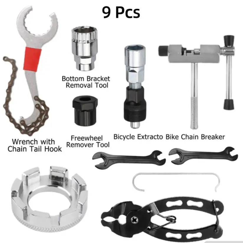 Bicycle Tool Kit, Includes Gear Removal Tools, Crank Arm Remover, Lock Ring Wrench, Chain Breaker, Essential Bike Maintenance Tools