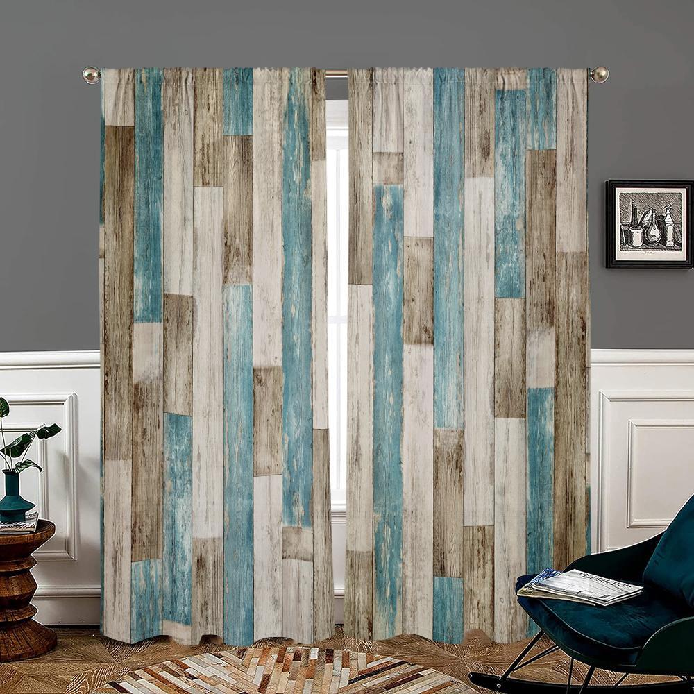 Wood Grain Print Curtain, 2 Counts/set Modern Simple Pole Pocket Hanging Curtain, Home Decoration Curtain, Window Treatment for Home Living Room Bedroom Study Kitchen Dining Room