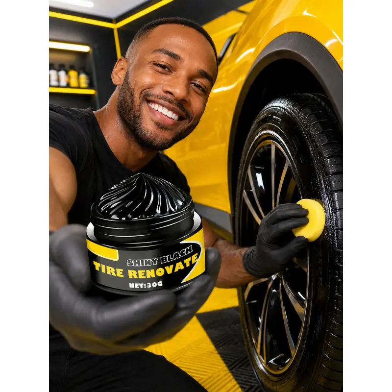 Car Tire Shine Wax Cream for Deep Black Gloss Finish, Long Lasting Tire Renovator and Plastic Trim Restorer, Anti Crack Tire Polish for Cars SUVs Trucks, Auto Detailing Essential Gift for Boyfriend Husband Dad on Christmas Halloween Birthday