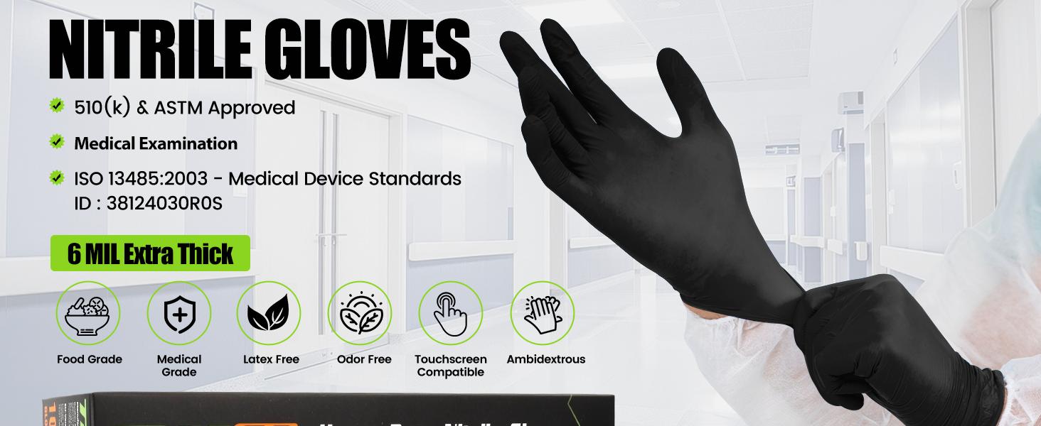 6 Mil Black Nitrile Gloves Large – Duty Disposable Latex & Powder Free, Chemical Resistant, Textured Grip for Industrial, Mechanic, Food Handling – 100 Count