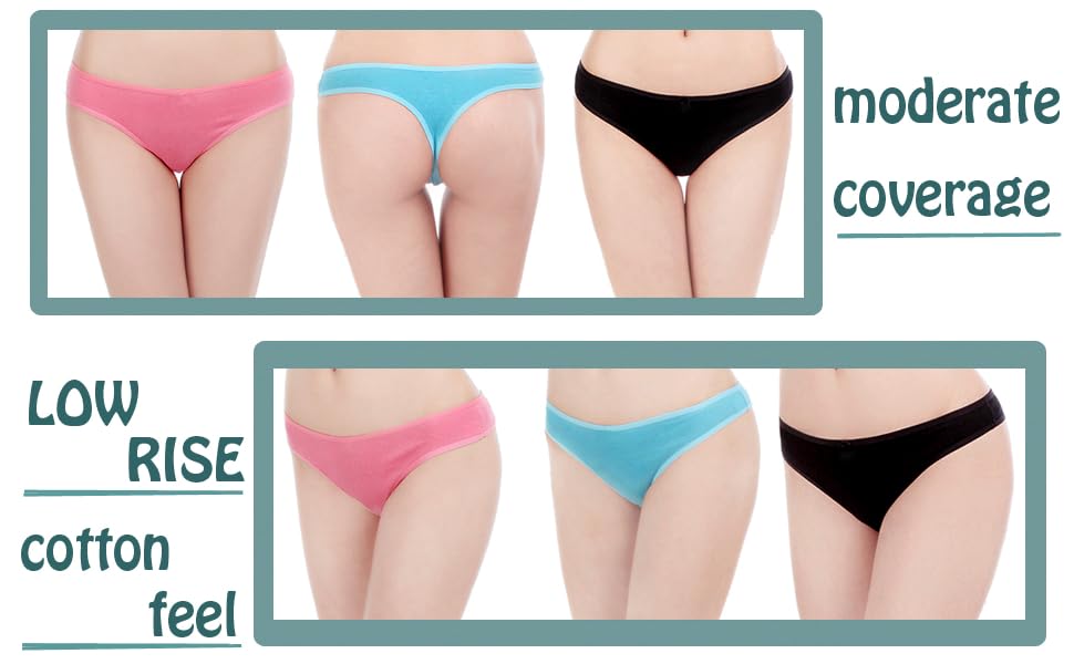6 Pack Women's Thongs Cotton Breathable Panties Bikini Underwear