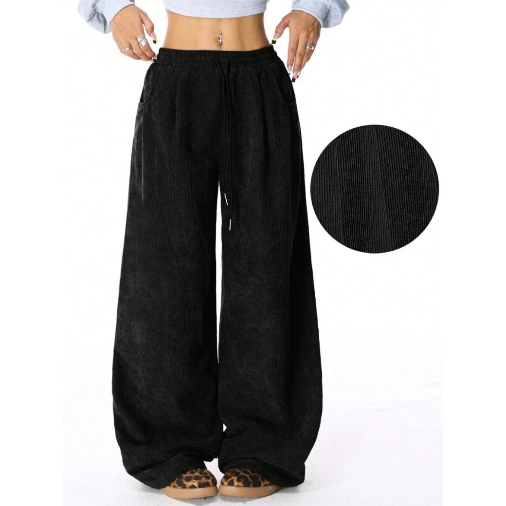 Womens Retro Corduroy Cargo Pants Vintage Y2K Hip Hop Streetwear Drawstring Elastic Waist Straight Wide Leg Trousers Loose Baggy Relaxed Fit Casual Daily Commute Outdoor Fashion Trendy Fall Winter Essential Bottoms For Women Adults