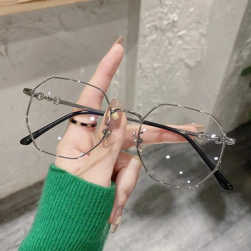 Women's Sturdy Round Statement Frame Glasses, Stainless Steel Alloy Black Gold Eyeglasses with Blue Light Blocking Lenses, Spring Hinges for Female Daily Wear, Metallic Steel Women's Frames, Lightweight Adjustable Women's Frames