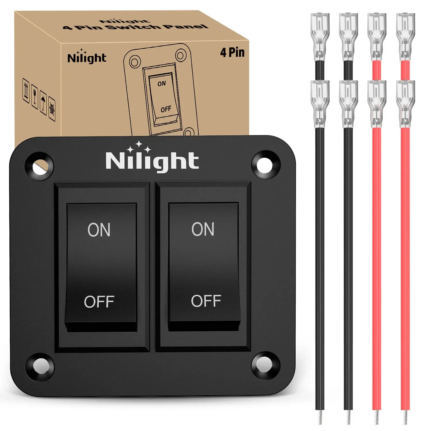 Nilight 2 Gang ON-Off Switch Panel 12V 20A  4 PIN DPST Toggle Switch