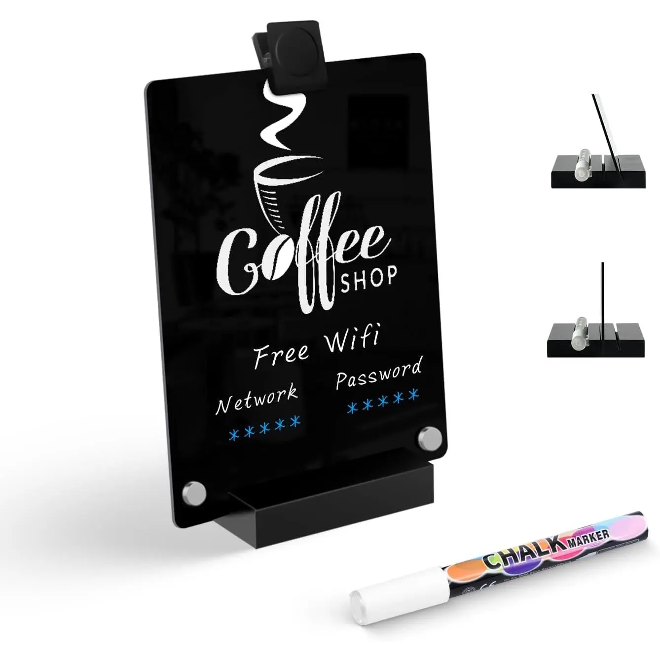 Black Dry Erase Board with Stand - 8"x 6" | Desk Whiteboard with Marker, Small Blackboard, Desktop Notepad, to-Do List, Memo Menu Board for Office