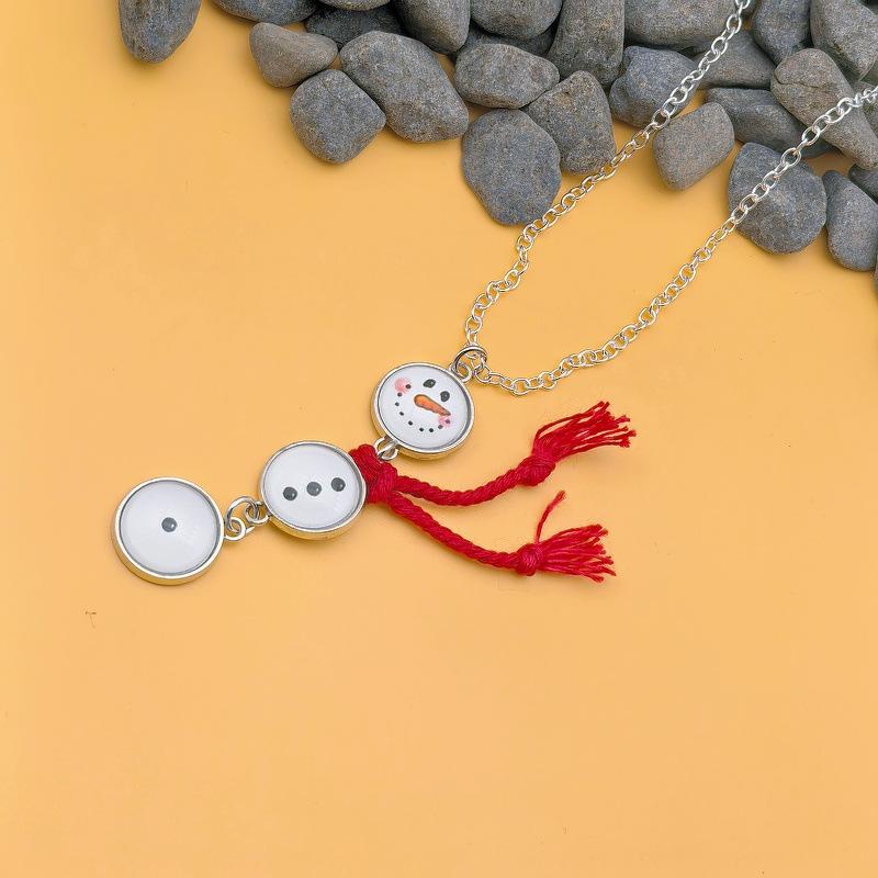 Cute Snowman Necklace with Button Pendant – Christmas Sweater Chain, Unique Winter Clavicle Necklace