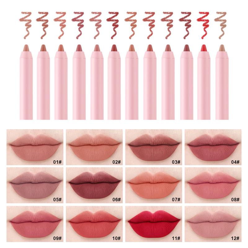 Multi Stick Lip Liner, 12pcs/set Long Lasting Lip Liner Kit, Waterproof Matte Lip Liner Pencil Suitable for All Occasions Makeup
