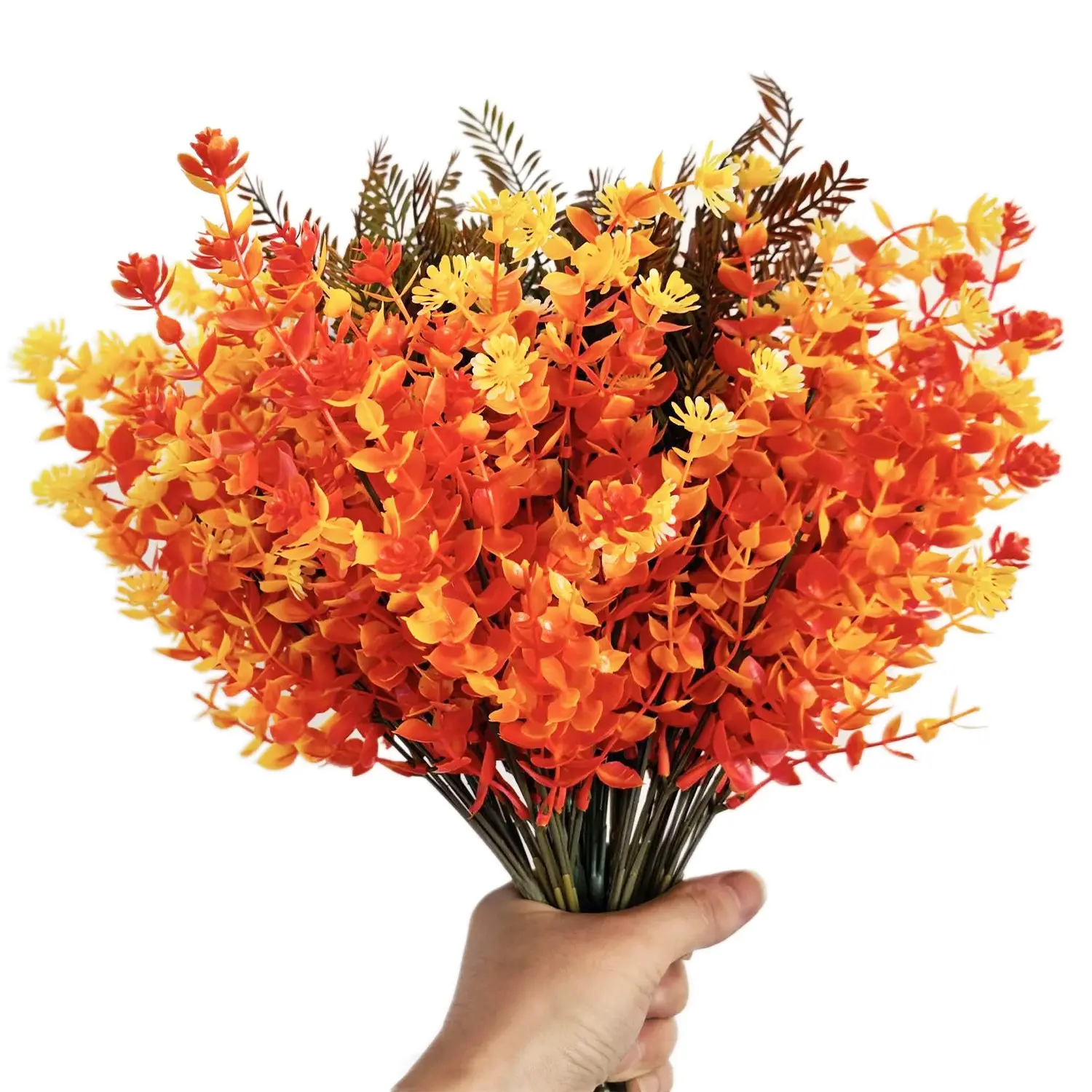 Artificial Flower, 12 Bundles Faux Flower, Outdoor UV Resistant Fall Flowers, Autumn Plastic Flowers, Floral Artificial Plants for Thanksgiving Porch, Decor, Artificial Floral Arrangements