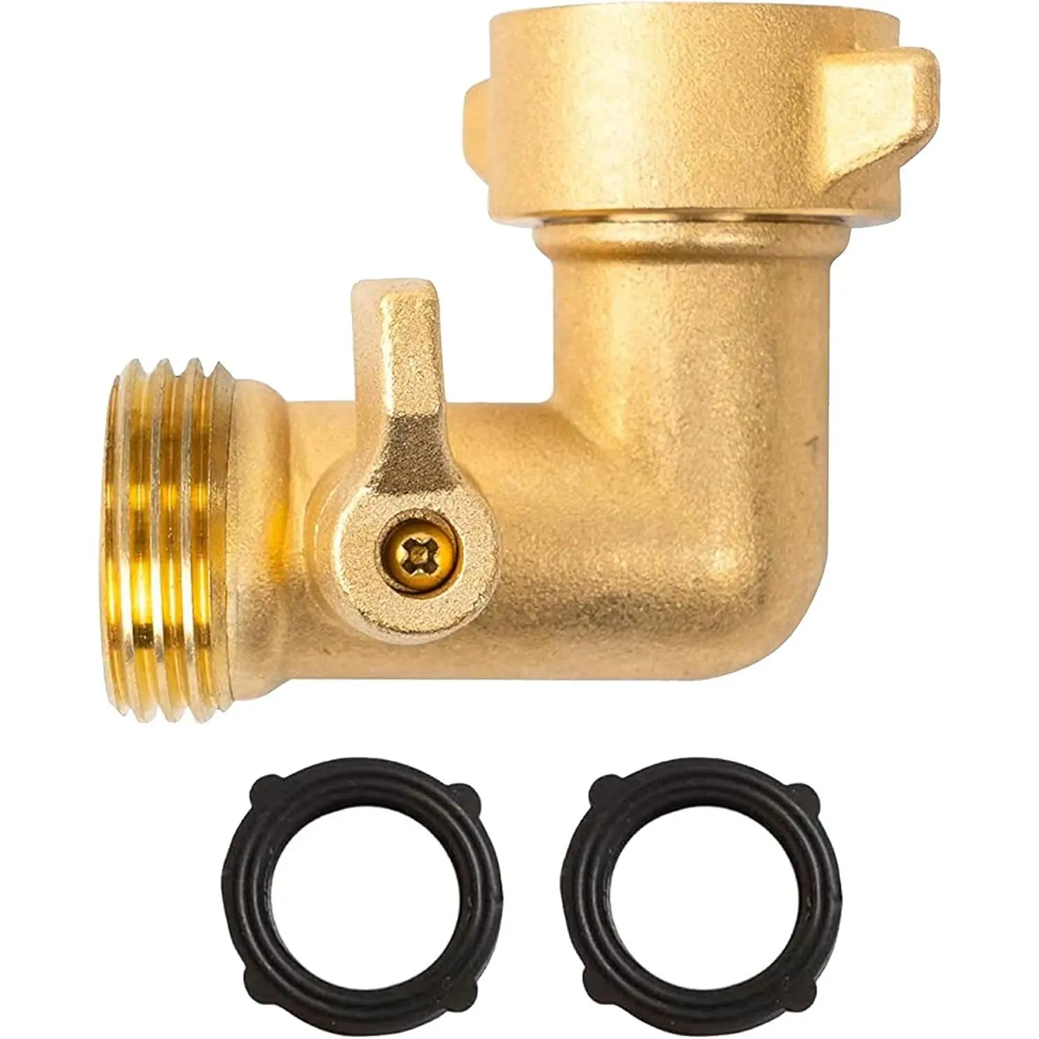 90 Degree Hose Adapter with Shut Off Valves, 3/4" Brass Hose Elbow Connector with 2 Pressure Washers (1)