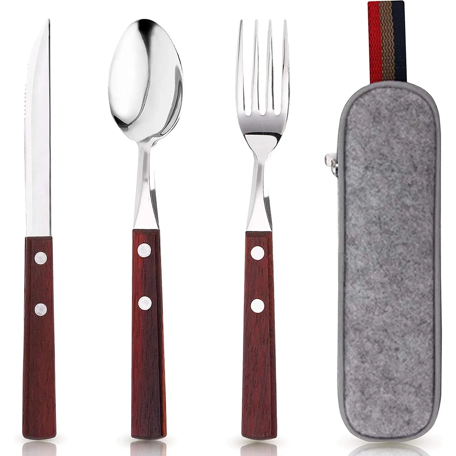 Stainless Steel Travel Utensils Set with Case, 3 count Full Size Fork | Portable Silverware Set for Work, Stainless Steel  Travel Cutlery Set, Fork and Spoon Set for Camping, Picnic, Gadget