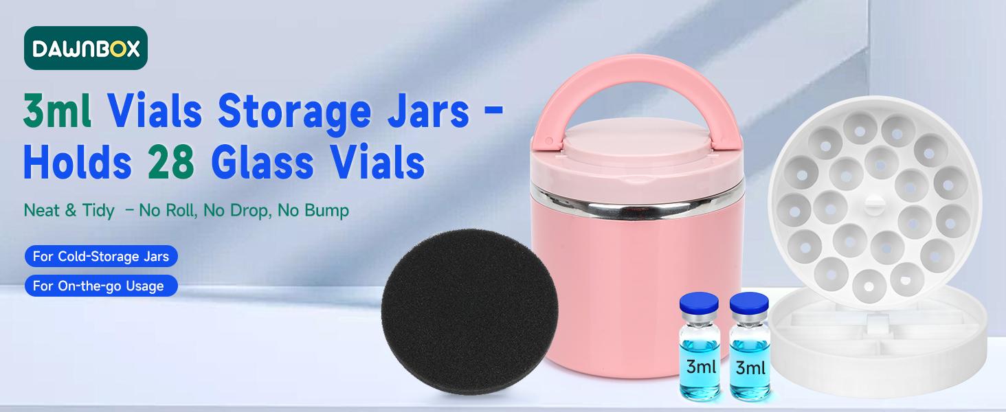 3ml Peptide Case for Fridge Vial Inserts with 22oz Food Jar, Peptide Fridge Case/Peptide Travel Case TSA Approved, Holds 28 Vials, Peptide - Fridge/Travel Safe (Pink Jar and White Insert)