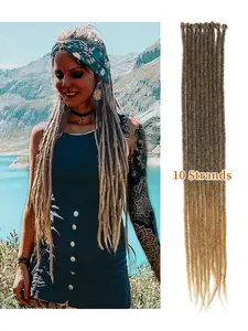 24 Inch Synthetic Dreadlock Extensions 10 Strands Hippie Single Ended Dreads Ombre Blonde 0.6 cm Width Loc Extensions Reggae Style Crochet Hair for Women Christmas New Year Carnival Music Festival