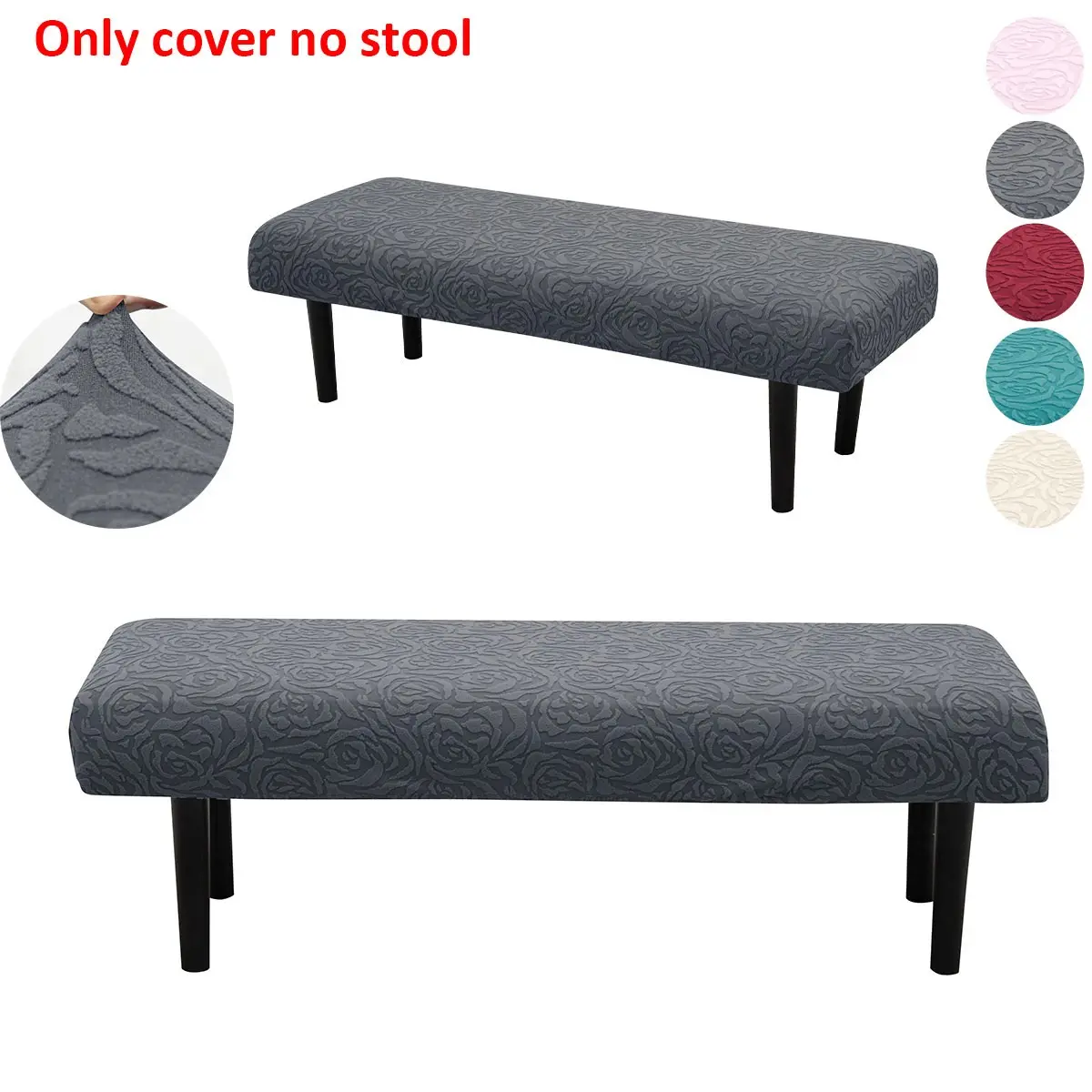 Rose Pattern Jacquard Solid Color Elastic Bench Cover, Washable, Multi-Color Options, Protective Cover for Guest Room and Kitchen Decor