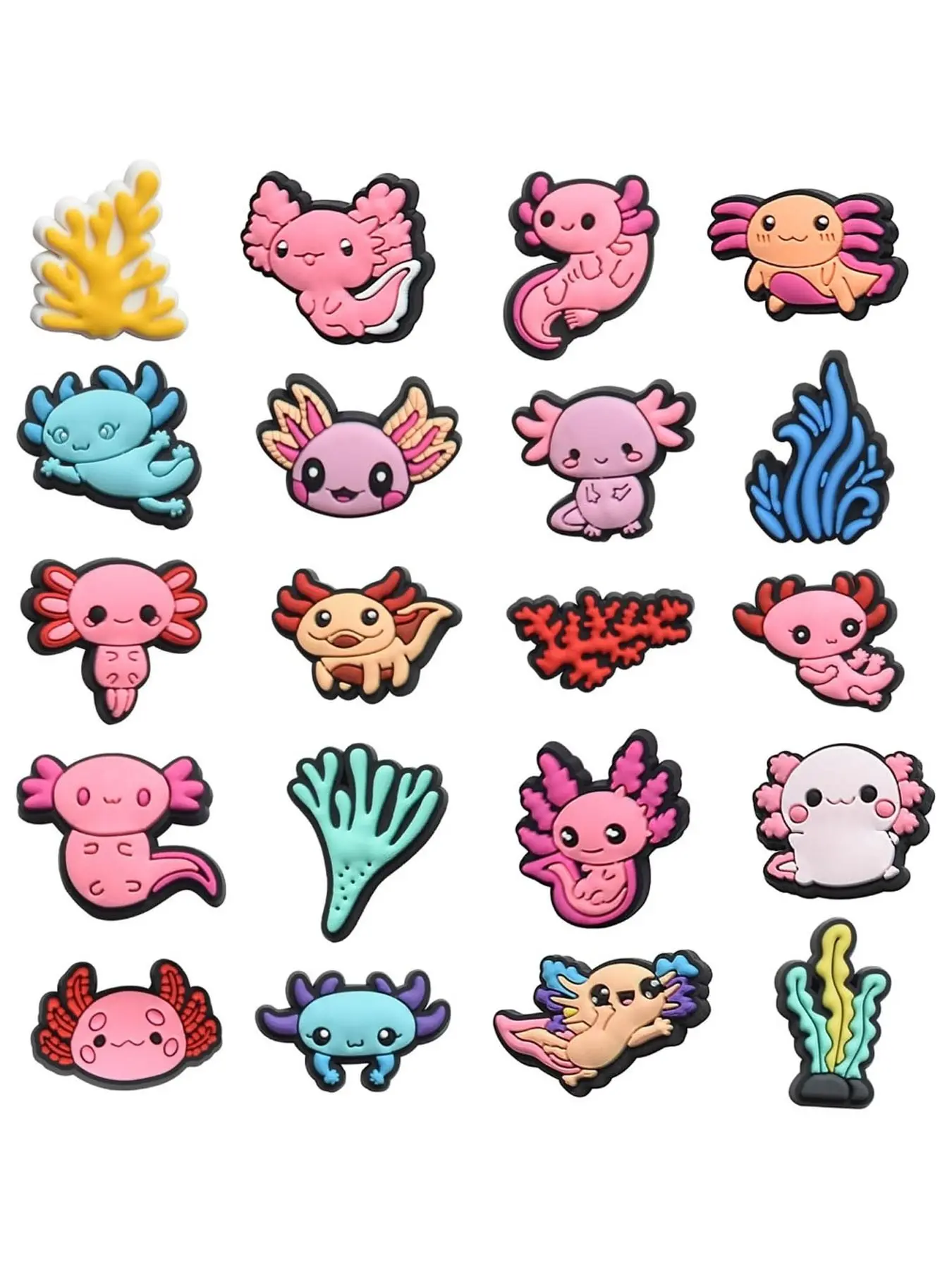 Healing Cartoon Aquatic Animal Shoe Accessories Set, 20 Pieces, Multi-Color Hexagon Dragon Algae Coral, Versatile Soft Rubber Shoe Decor Gift, Cute Shoe Decorations, Shoe Charms Set