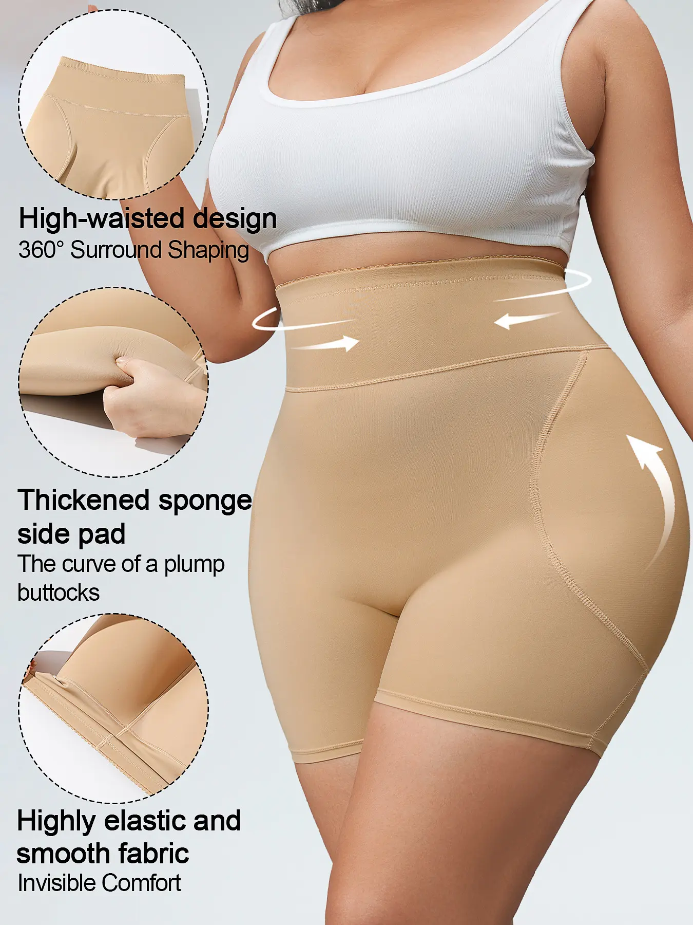 Women's High Waist Shapewear Shorts, Tummy Control & Butt Enhancement, Padded Hip Design, Smooth Seamless & Comfortable Fabric, S-XXL
