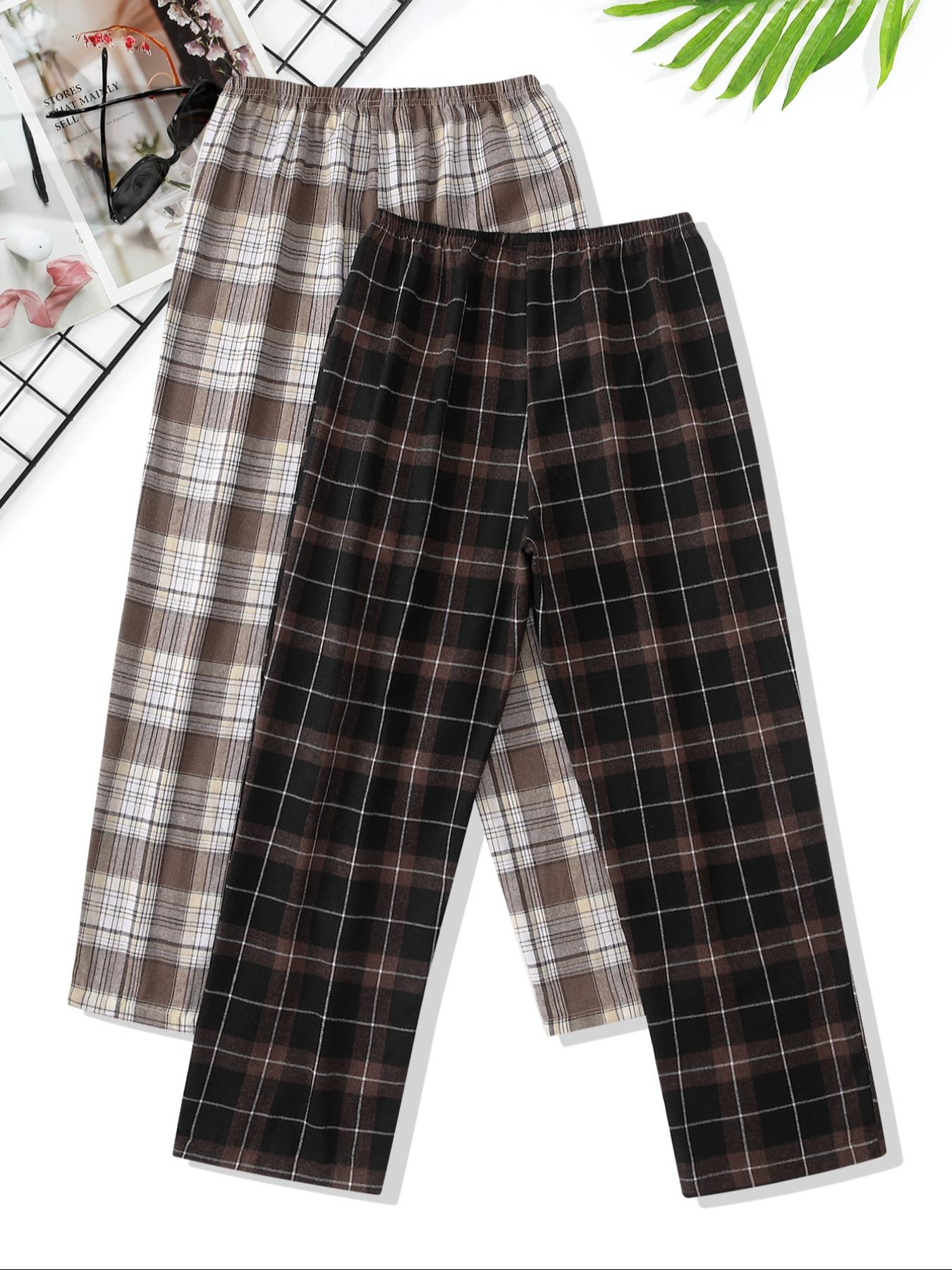 Men's Plaid Print Fitted Knitted Lounge Pants, Casual Comfy Soft Breathable Stretch Trousers for Daily Wear, Men's Pajama Sleepwear & Loungewear for All Seasons