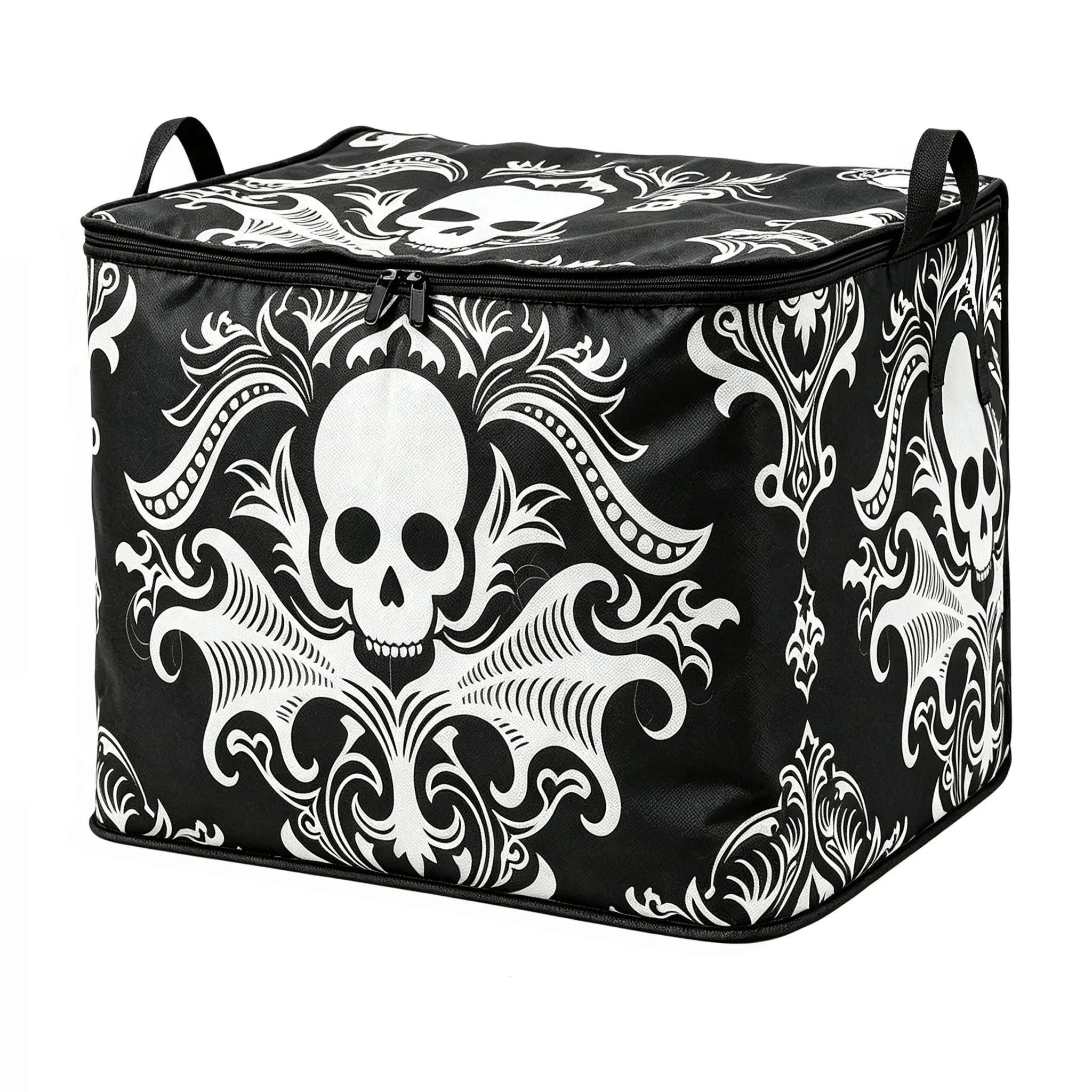 Gothic Skull Printed Non-woven Storage Box, Zippered, Handheld, Foldable, Dustproof Fabric Storage Bin, Dustproof Storage Boxes, for Sorting Clothes and Sundries in Bedrooms, Ideal for Miscellaneous Item Organization