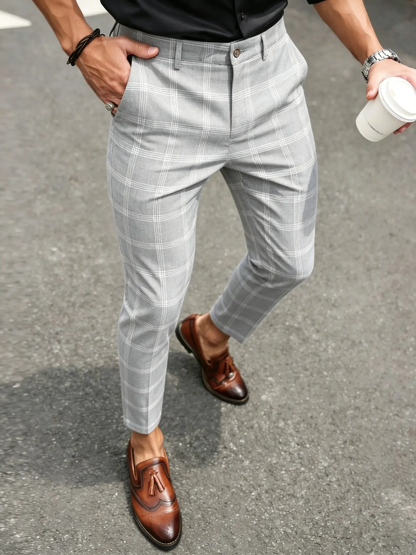 Men's Plaid Blazer, Comfortable Breathable Fabric, Casual Street Style, Versatile Business Wear, Essential Wedding Suit Pants