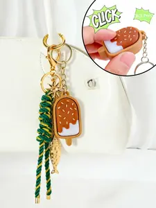 Button Keychain, Finger Button Stress Relief Accessory, Chocolate Ice Cream Pendant, Bag Charm, Best Gift for Friends