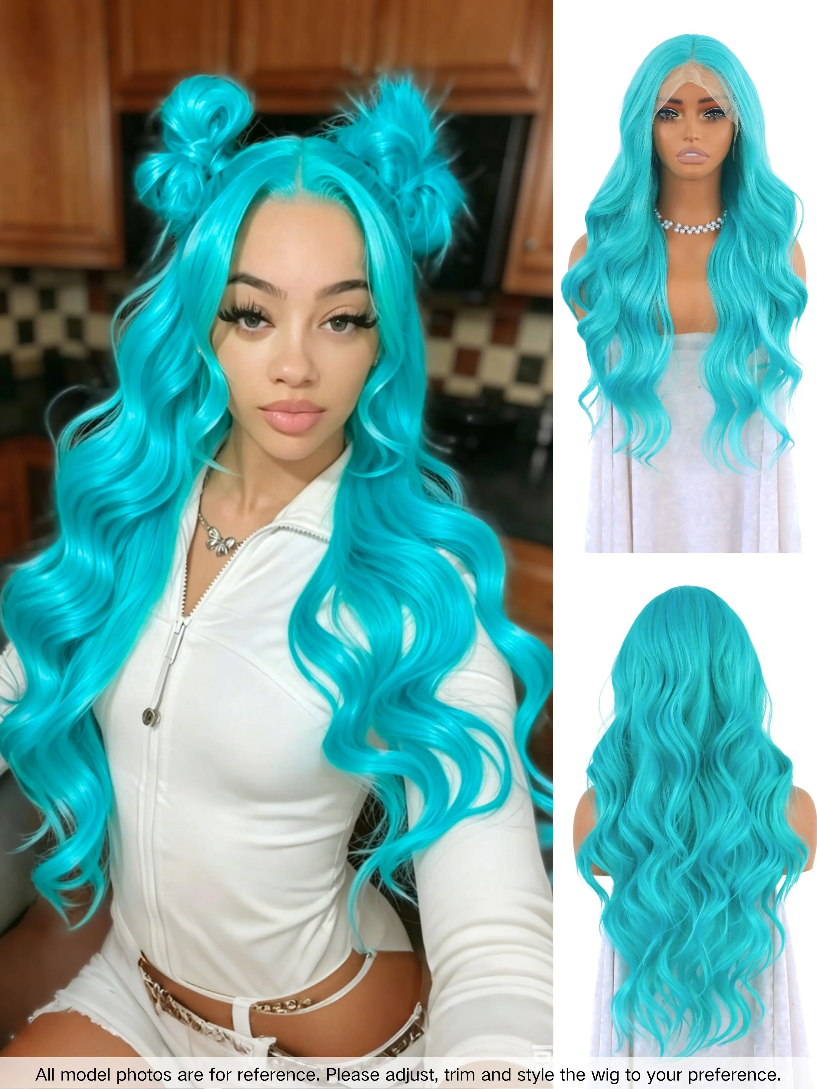 Bright Blue Synthetic Lace Front Wig 13x4 HD Transparent Lace Long Body Wave Natural Looking Heat Resistant Premium Synthetic Hair Wig for Women Daily Party Cosplay