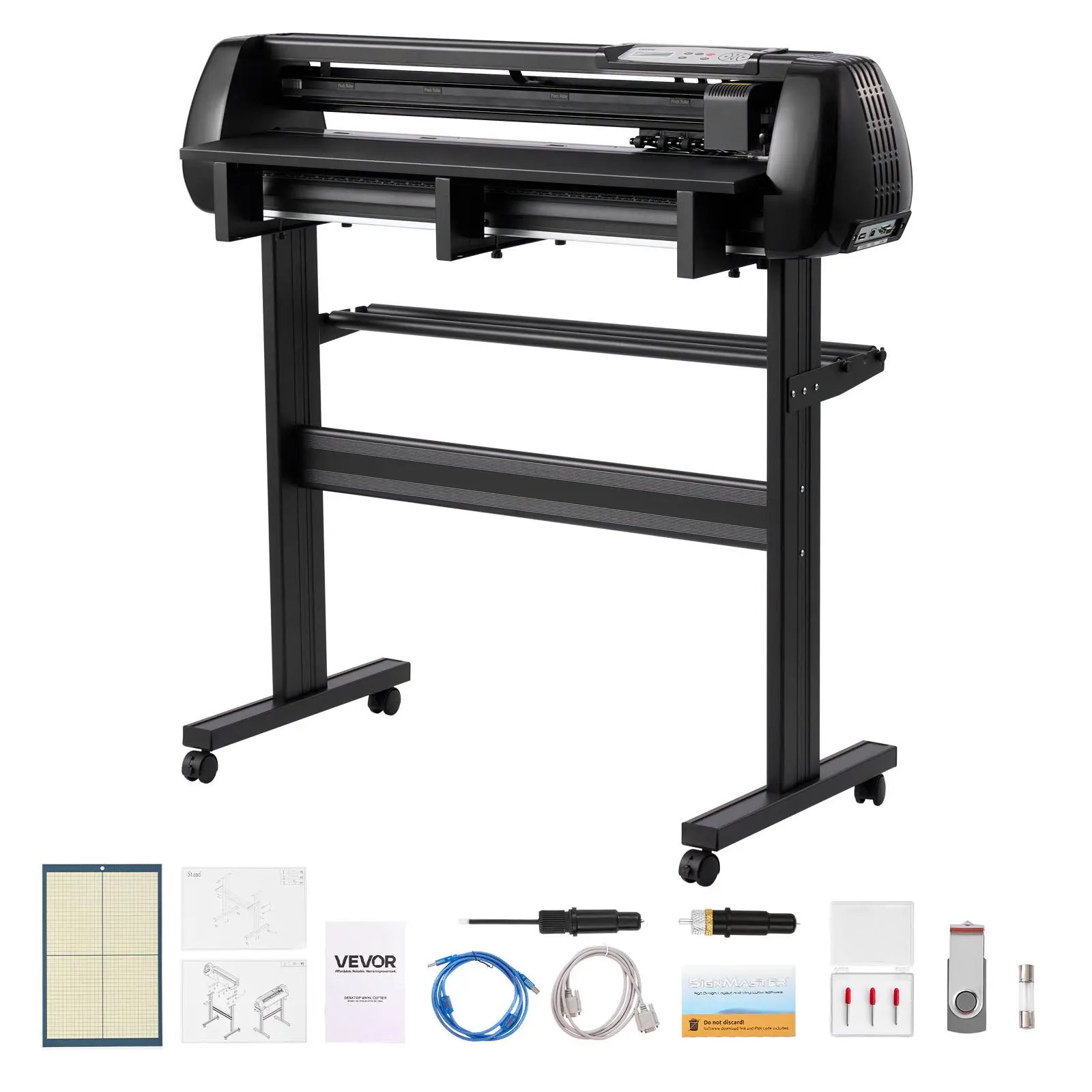 【Summerfinds】VEVOR Vinyl Cutter Machine for Beginners, 34 in Max Feed Width, Dual Blades, Adjustable Force & Speed, LED Screen, 0.1mm Precision, ABS+Alloy Build, Cutting & Scoring Vinyl Plotter with Signmaster Software for Windows & macOS