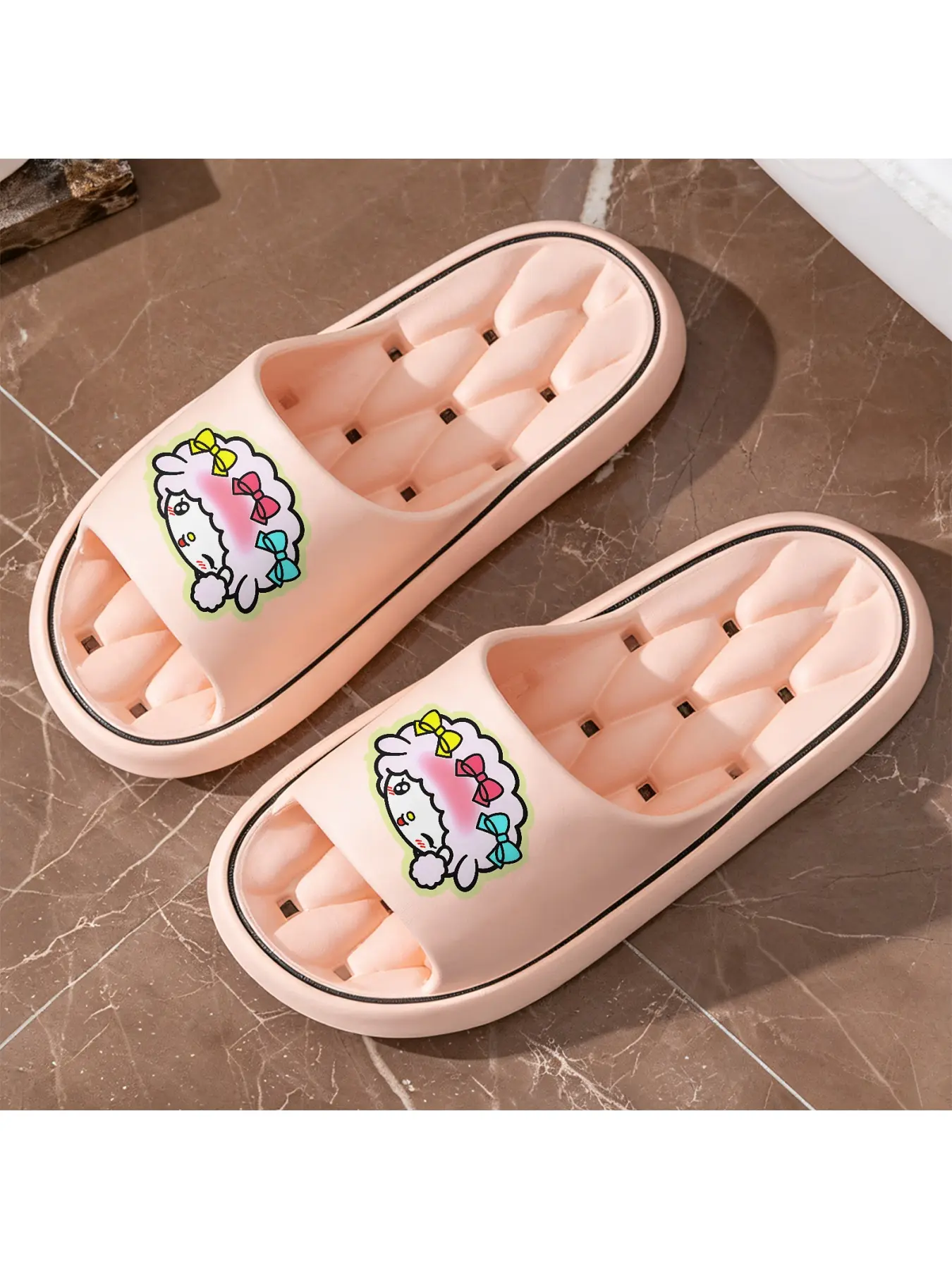 Sanrio Pochacco Co-branded Hollow-out Sole Slippers Cute Bow Lamb Closed-toe Slippers Non-slip Indoor Home Slippers Breathable Lightweight Outdoor Slides New Spring Summer Girls Cartoon Slippers Comfor