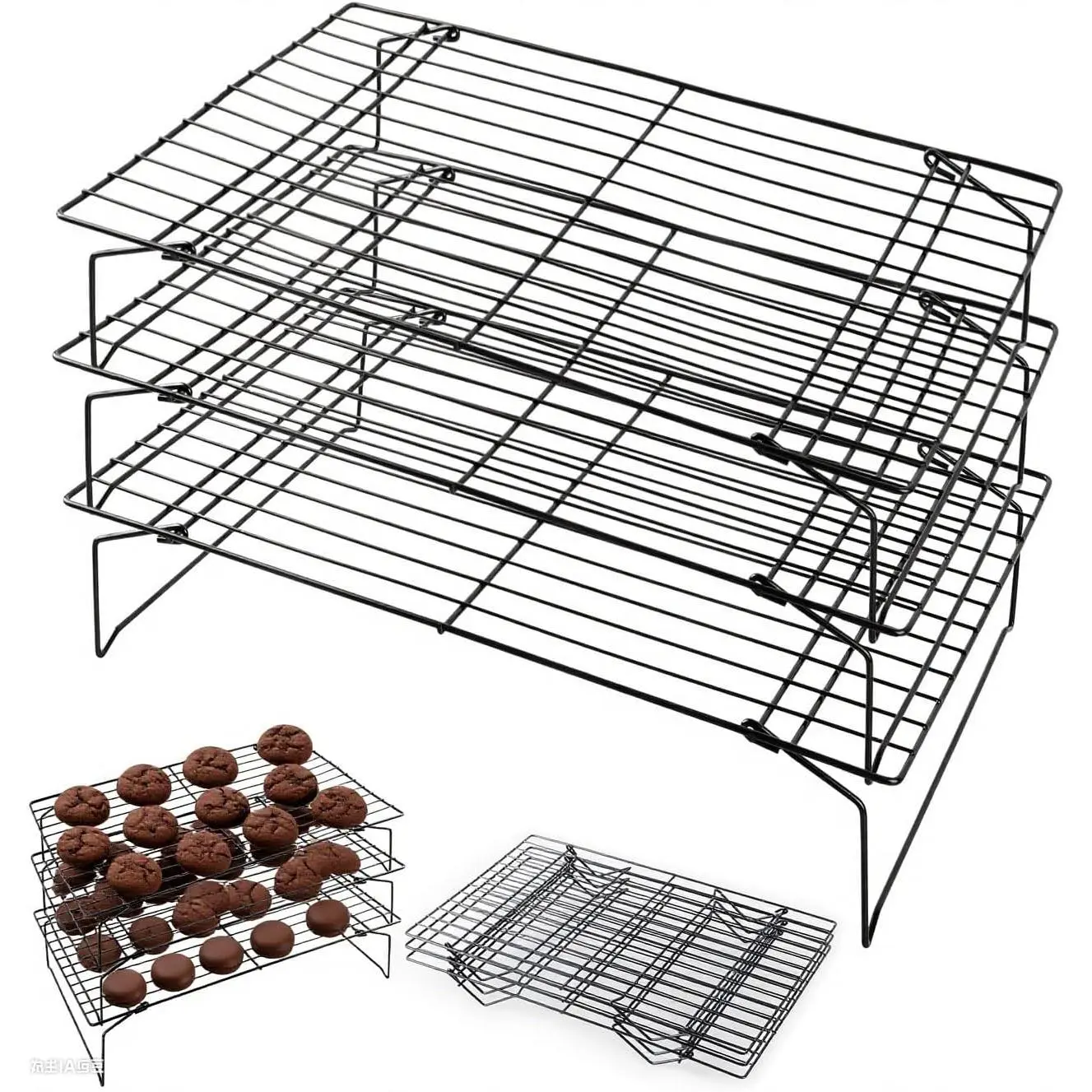 3-Tier Collapsible Cooling Racks Detachable Wire Stackable Drying Rack for Cookie Bread Pizza Baking Fruits Snacks Perfect for Outdoor Camping
