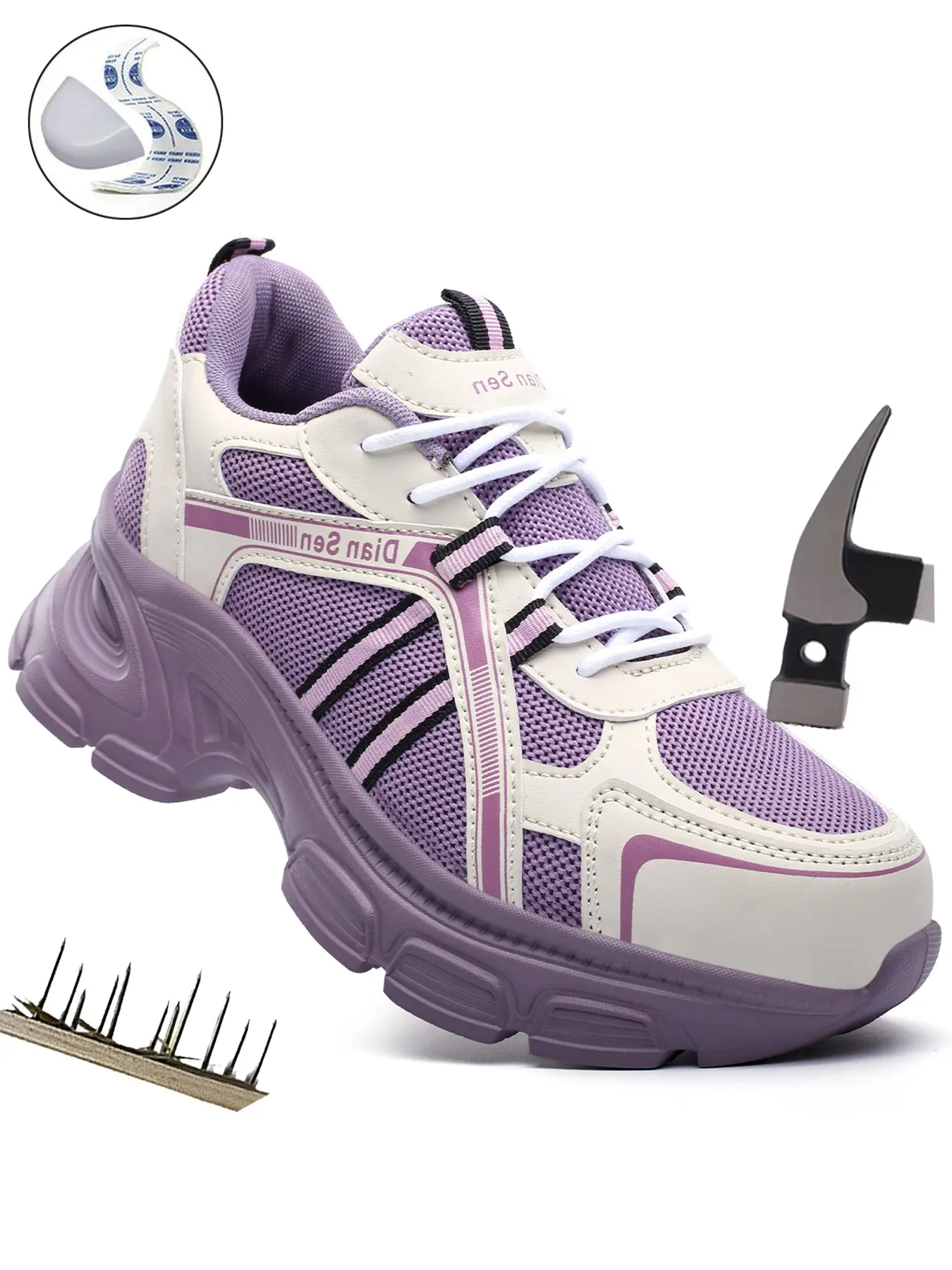 Women's Breathable Steel Toe Work Shoes, Comfortable Safety Footwear, Durable Construction Footwear, Anti-Compression & Puncture Resistant Sole, Ideal for Warehouse, Factory, Construction Sites