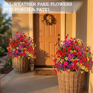 🔥4 Bundles Extra Large Premium Lightweight UV & Fade Resistant Waterproof Artificial Daisy Bouquet, Realistic Plastic Faux Greenery with Eucalyptus & Boxwood, Maintenance-Free Summer Decor For Indoor Outdoor Porch, Patio, Garden, Wedding, Party & Photo B