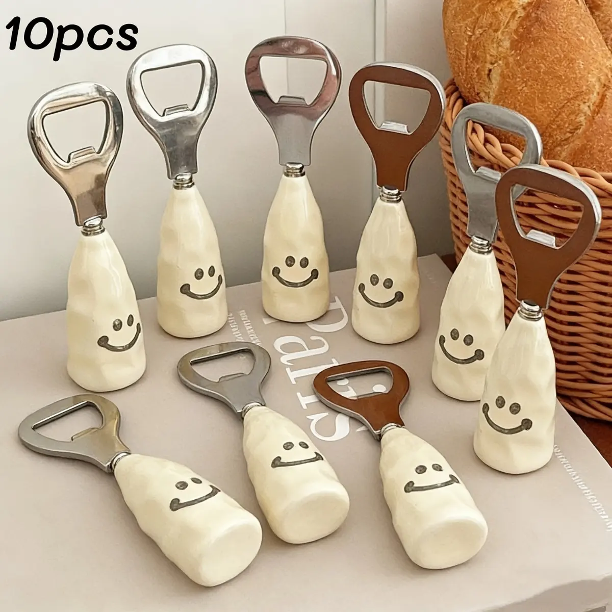 Stainless Steel Flat Beer Bottle Opener Set of 10 - Heavy Duty Metal Speed Cap Lifter for Bartenders - Ideal Bar Blade Opener Tool for Pub, Restaurant, Home Kitchen and Catering Display - Sleek Hardware Accent