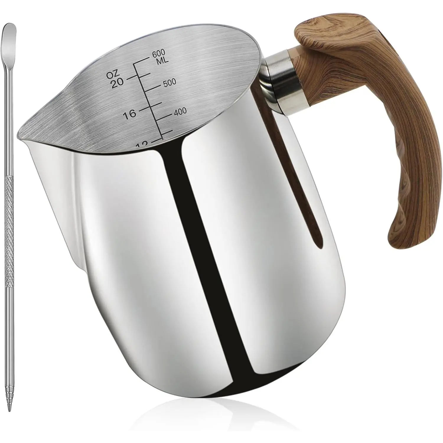 Stainless Steel Milk Frothing Pitcher - 20oz (600ml), Espresso Steaming Pitcher with Anti-scald Handle for Coffee, Cappuccino, Latte Art,Slilver
