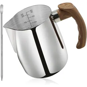 Stainless Steel Milk Frothing Pitcher - 20oz (600ml), Espresso Steaming Pitcher with Anti-scald Handle for Coffee, Cappuccino, Latte Art,Slilver